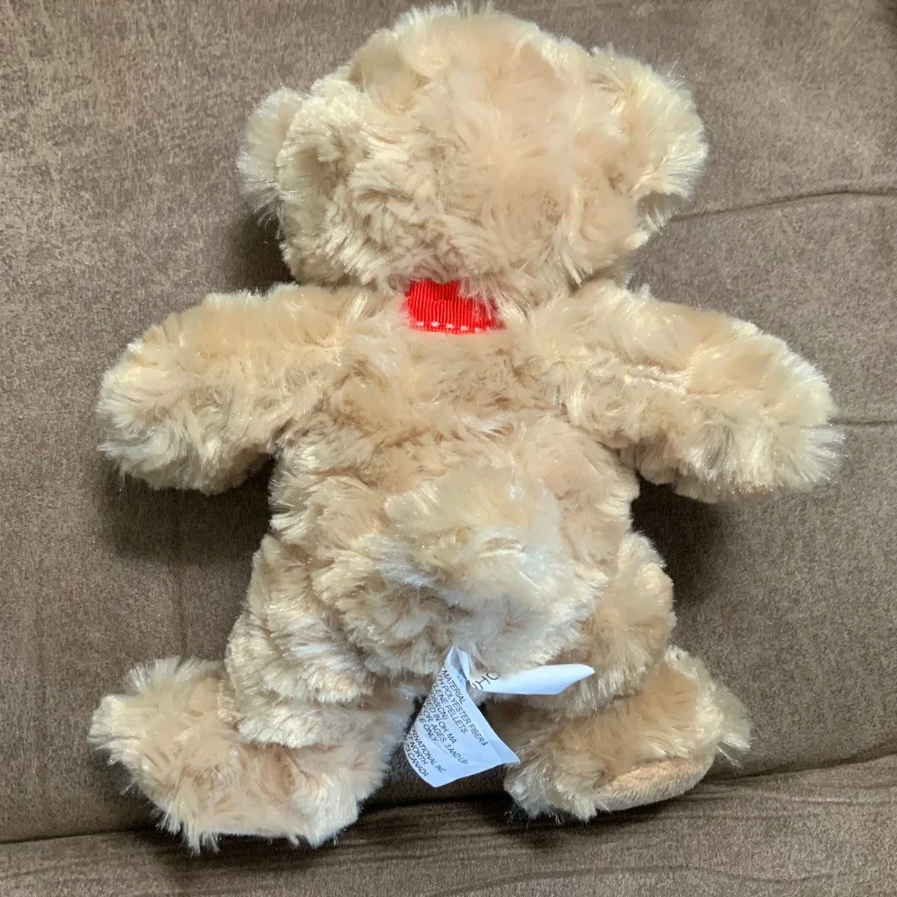 Ultra Cute Tan Teddy Bear With I LOVE YOU Heart & Red Ribbon - Picture 3 of 5